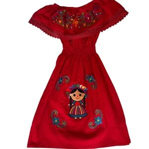 Red girls dress, Mexican girls dress, cotton dress, embroidered dress,